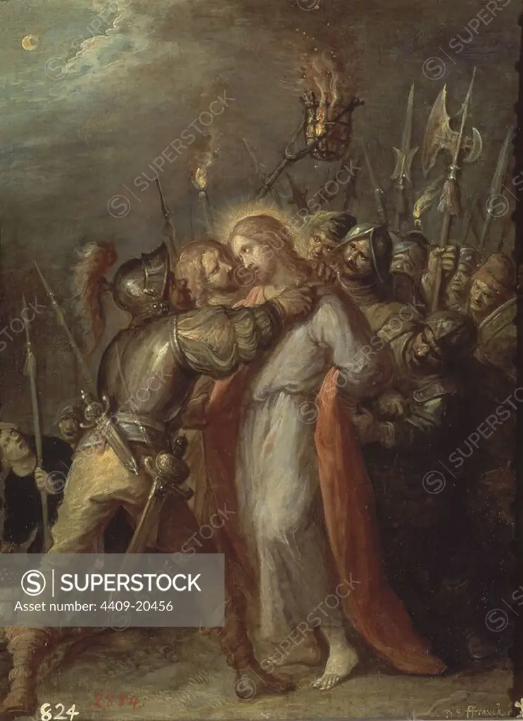 Jesus Taken Prisoner - 17th century - 44x23 cm - Flemish painting - NP 1522. Author: FRANS FRANCKEN THE YOUNGER. Location: MUSEO DEL PRADO-PINTURA. MADRID. SPAIN. JESUS. JUDAS ISCARIOTE (3 ac-30 dc).