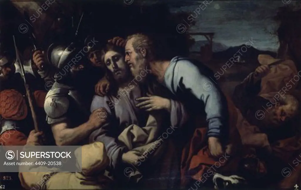 Italian school . Judas' Kiss. 17th century. 43x66 cm. Madrid, Prado museum. Spain. Author: GIORDANO LUCA / JORDAN LUCAS. Location: MUSEO DEL PRADO-PINTURA, MADRID, SPAIN.