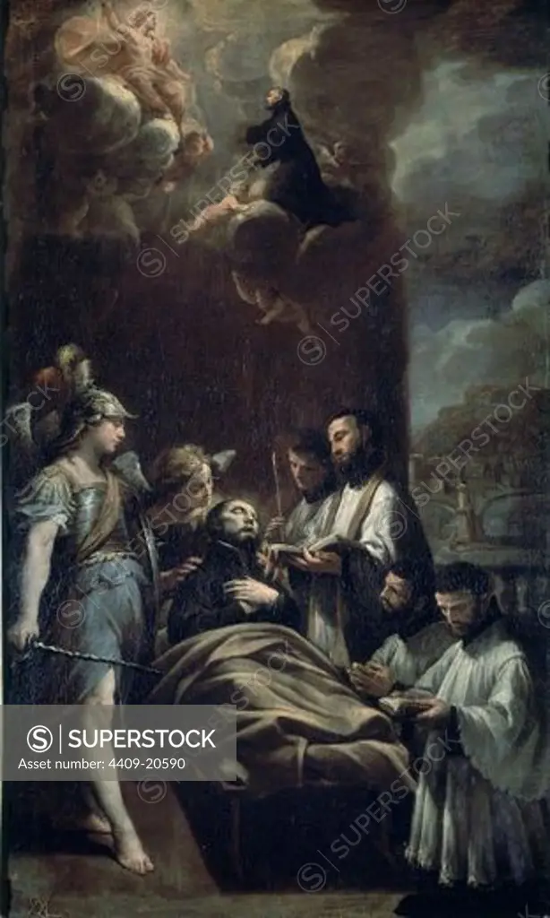 Italian school. The death of Saint Cajetan. Muerte de San Cayetano. Oil on canvas (123 x 76 cm). Madrid, El Prado. Author: VACCARO, ANDREA. Location: MUSEO DEL PRADO-PINTURA, MADRID, SPAIN.