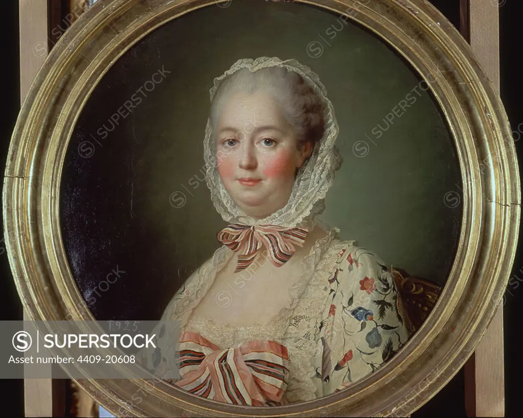'Madame de Pompadour', 1763-1764, Oil on canvas, 54 cm diameter, P02467. Author: François-Hubert Drouais. Location: MUSEO DEL PRADO-PINTURA. MADRID. SPAIN. Madame de Pompadour. POISSON JEAN ANTOINETTE. JUANA ANTONIETA. LUIS XV DE FRANCIA AMANTE.