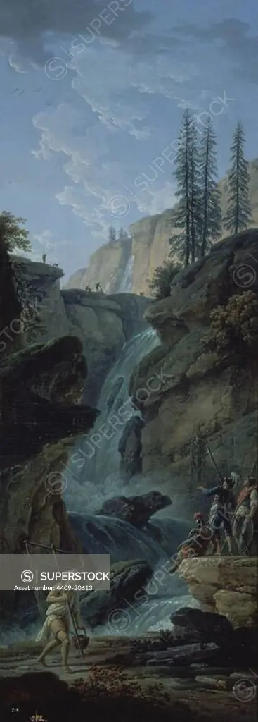 'Landscape with a Waterfall', 1782, Oil on canvas, 155 cm x 56 cm, P02347. Author: CLAUDE JOSEPH VERNET. Location: MUSEO DEL PRADO-PINTURA. MADRID. SPAIN.