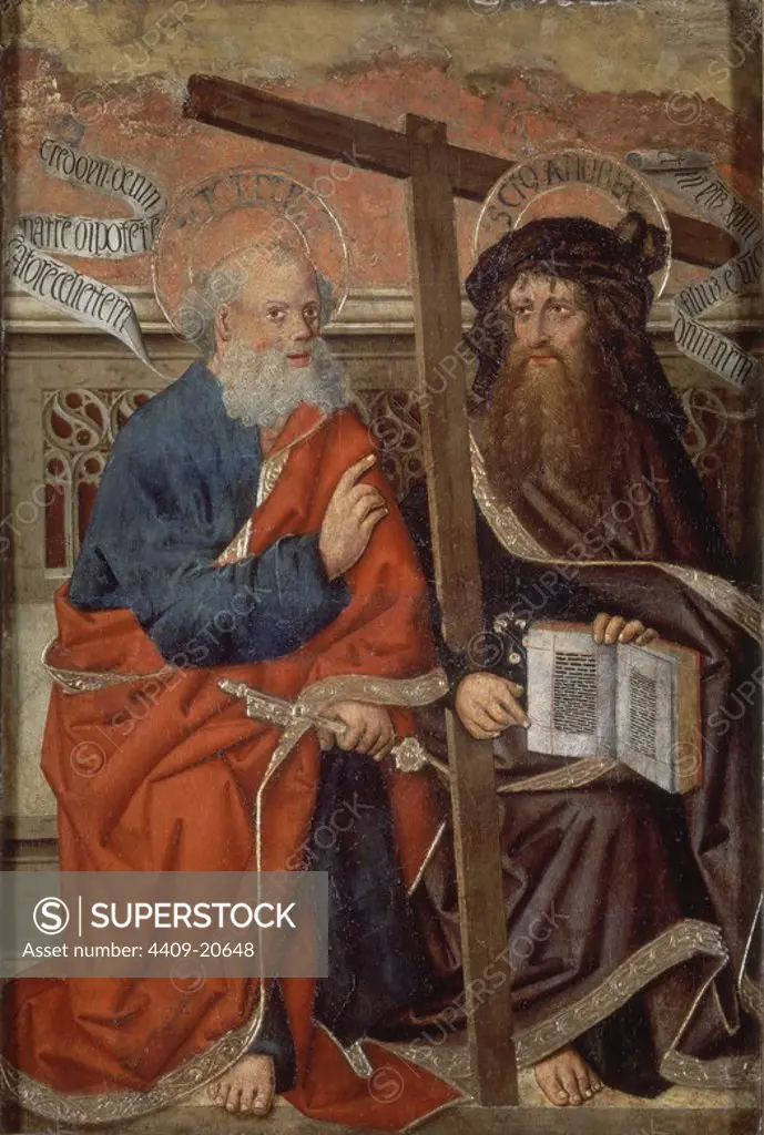 'Saint Peter and Saint Andrew', 15th century, Oil on canvas, 106 x 64 cm, P02829. Author: ANONIMO ESPAÑOL. Location: MUSEO DEL PRADO-PINTURA. MADRID. SPAIN. Saint Andrew. APOSTLE PETER.