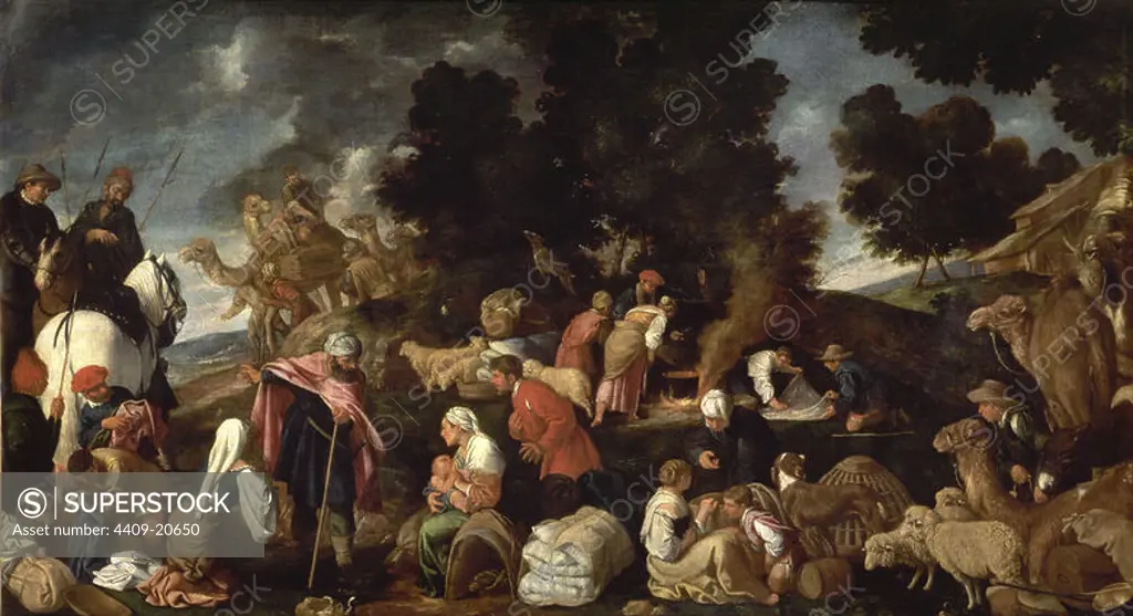 'Labán busca los ídolos', 1620-1625, Oil on canvas, 116 cm x 209 cm, P01017. Author: PEDRO DE ORRENTE (1580-1645). Location: MUSEO DEL PRADO-PINTURA. MADRID. SPAIN.