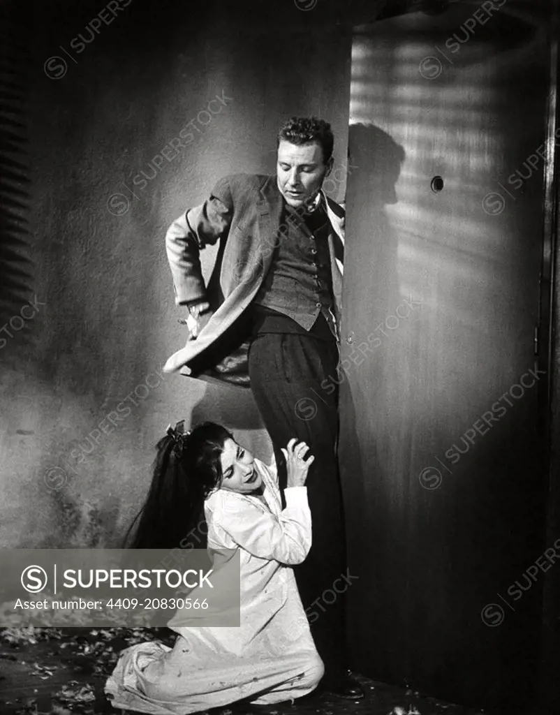 VERA CLOUZOT and GERARD SETY in THE SPIES (1957) -Original title: LES ESPIONS-, directed by HENRI-GEORGES CLOUZOT.