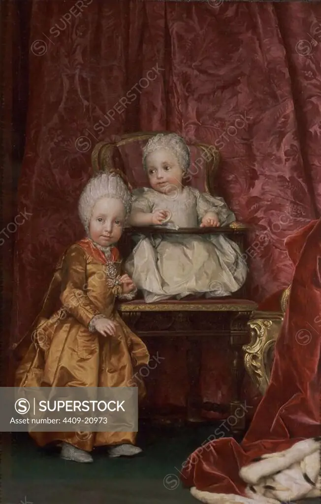 'Archduke Ferdinand and Archduchess Maria Anna of Austria', 1770, Oil on canvas, 147 cm x 96 cm, P02192. Author: ANTON RAPHAEL MENGS. Location: MUSEO DEL PRADO-PINTURA. MADRID. SPAIN. MARIANA DE AUSTRIA. AUSTRIA ANA MARIA. AUSTRIA FERNANDO ARCHIDUQUE. FERNANDO DE AUSTRIA ARCHIDUQUE. CARLOS III NIETOS.