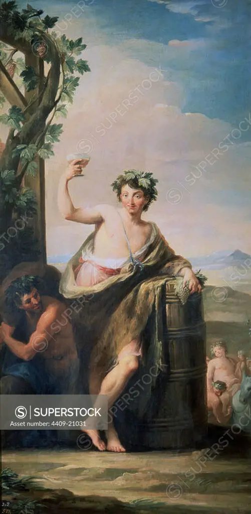 'Autumn', 1805-1806, Spanish School, Oil on canvas, 144 cm x 74 cm, P02499. Author: MARIANO SALVADOR MAELLA. Location: MUSEO DEL PRADO-PINTURA. MADRID. SPAIN. BACCHUS. Silenus.