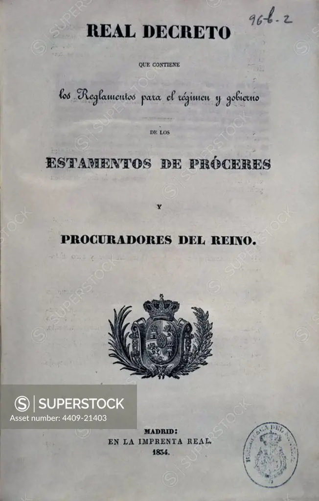 REGLAMENTOS PARLAMENTARIOS - 1834. Location: SENADO-BIBLIOTECA-COLECCION. MADRID. SPAIN.