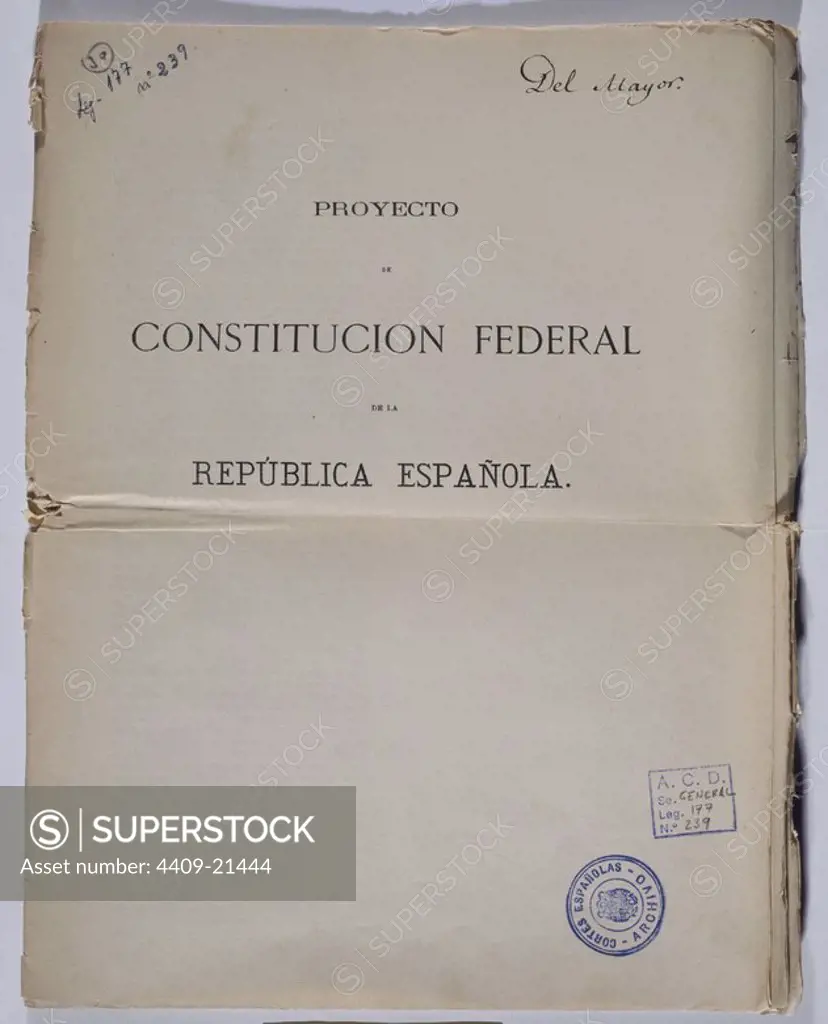 PROYECTO DE CONSTITUCION FEDERAL DE LA PRIMERA REPUBLICA - 1873. Location: CONGRESO DE LOS DIPUTADOS-BIBLIOTECA. MADRID. SPAIN.