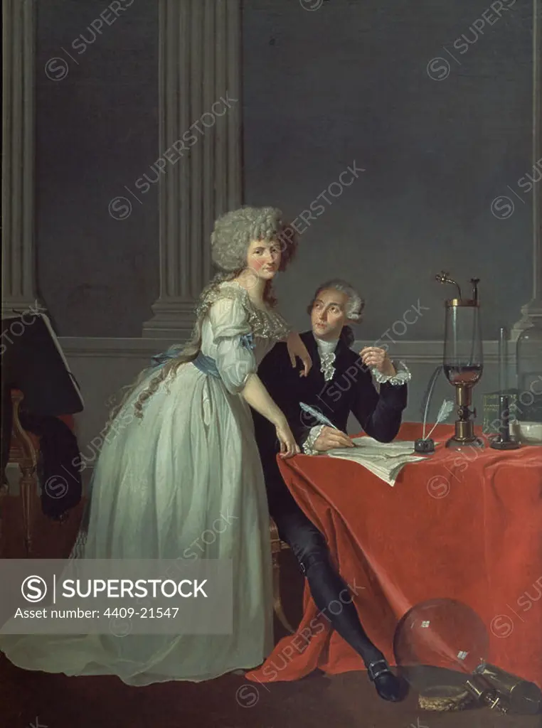 'Portrait of Antoine-Lauren Lavoisier and his Wife', 1788, Oil on canvas, 102 x 76 cm. Author: JACQUES-LOUIS DAVID (1748-1825). Location: METROPOLITAN MUSEUM OF ART. NEW YORK. LAVOISIER ANTONIO. LAVOISIER (MUJER DE). PIERRETTE PAULZE MARIE ANNE.