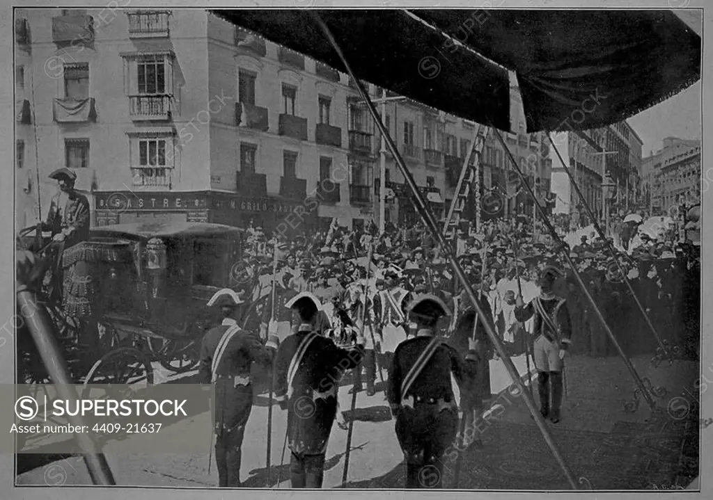 ILUSTRACION ESPAÑOLA Y AMERICANA - LLEGADA DE LAS INSIGNIAS REALES AL CONGRESO - JURA DE ALFONSO XIII - 1902. Location: CONGRESO DE LOS DIPUTADOS-BIBLIOTECA. SPAIN.