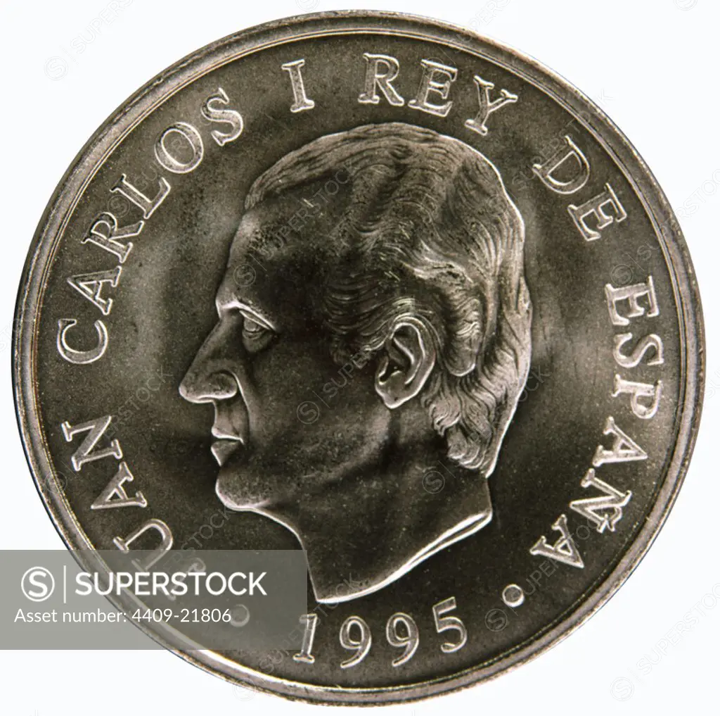 2000 peseta coin of 1995. Obverse. JUAN CARLOS I OF SPAIN.