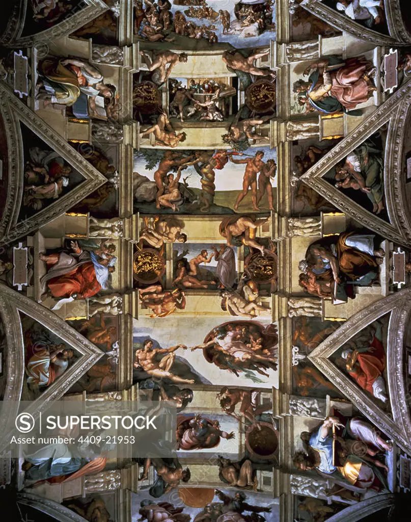 I-BOVEDA1508-1521-DET SIETE ESCENAS DEL GENESIS- DESPUES DE LA RESTAURACION. Author: Michelangelo. Location: MUSEOS VATICANOS-CAPILLA SIXTINA. VATICANO.