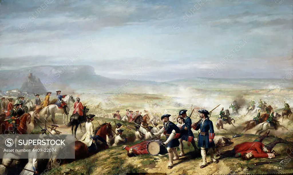 'The Battle of Almansa', 1862, Oil on canvas, 142 cm x 229 cm, P04189. Author: RICARDO BALACA Y CANSECO (1844-1880). Location: CONGRESO DE LOS DIPUTADOS-PINTURA. MADRID. SPAIN.