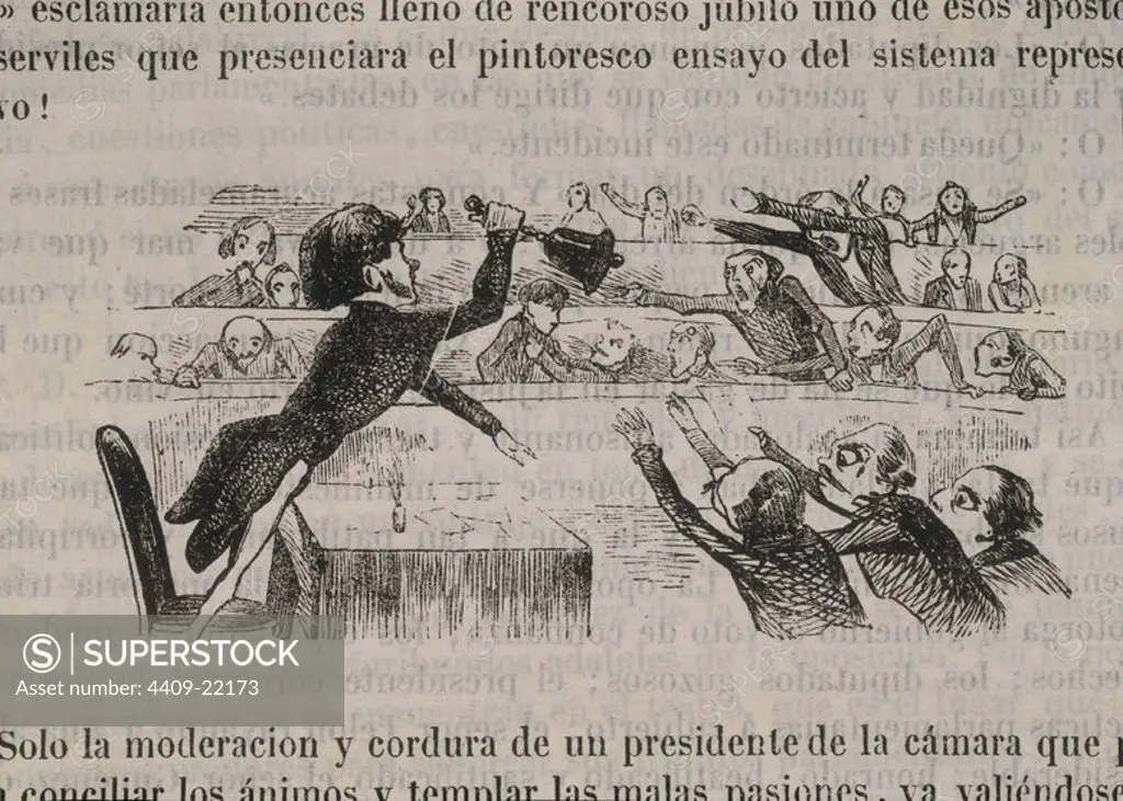 CARICATURA DE LA CAMARA DEL CONGRESO - GRABADO DEL LIBRO DEL BARON DE PARLA-VERDADES - MADRID, 1849. Location: CONGRESO DE LOS DIPUTADOS-ARCHIVO. MADRID. SPAIN.