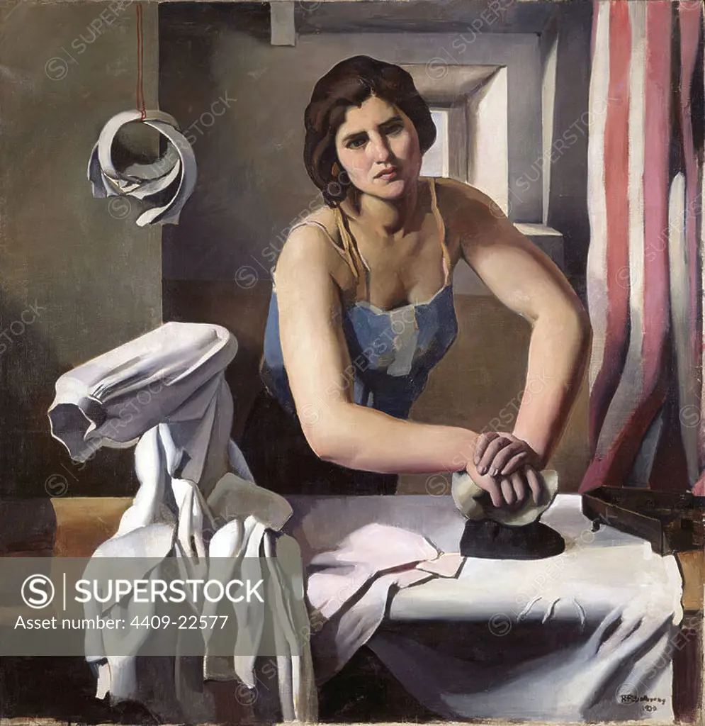 'Woman Ironing', 1930, Oil on canvas. Author: FERNANDO BALBUENA. Location: MUSEO REINA SOFIA-PINTURA. MADRID. SPAIN.