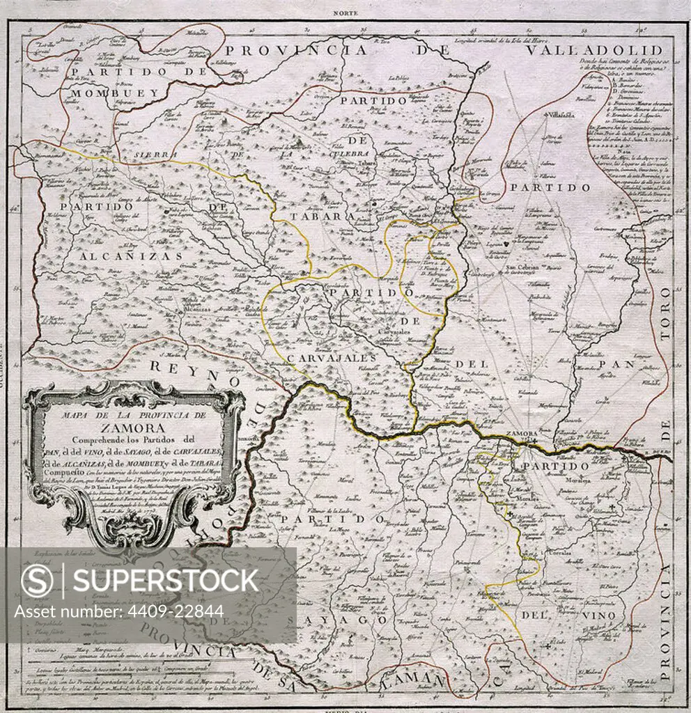 MAPA DE LA PROVINCIA DE ZAMORA - 1773. Author: LOPEZ TOMAS. Location: BIBLIOTECA NACIONAL-COLECCION. MADRID. SPAIN.