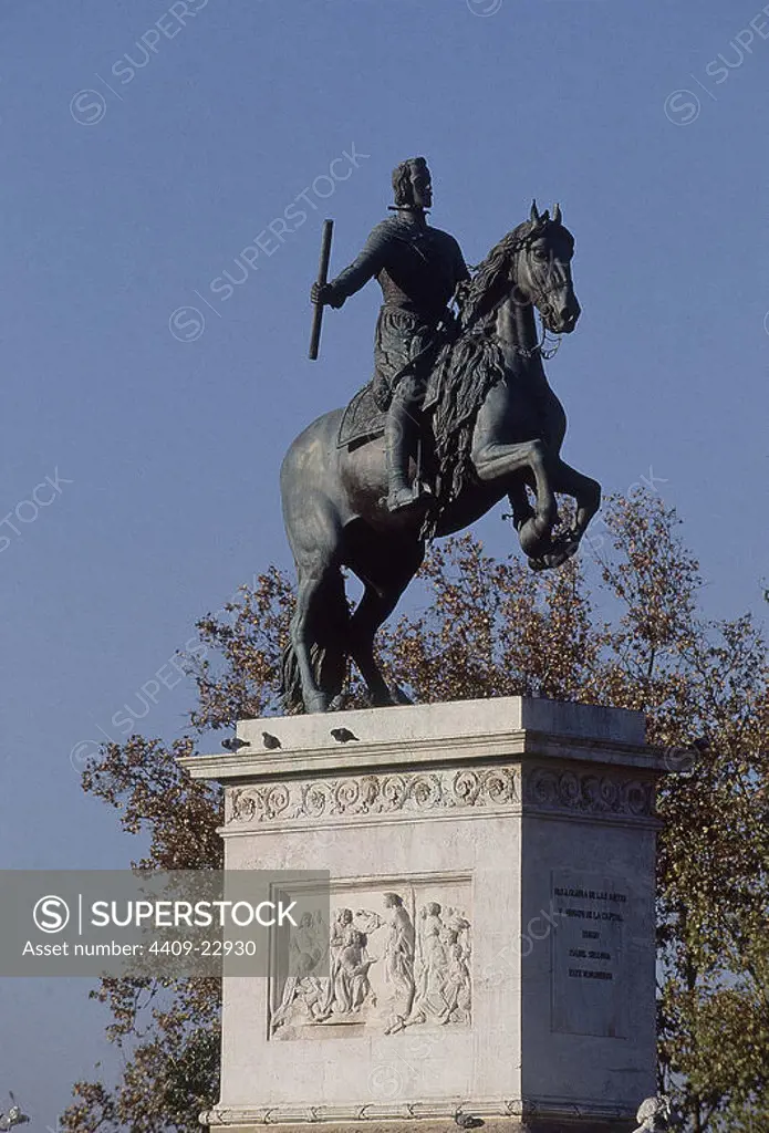 Equestrian statue of Philip IV. 17th century. Madrid, plaza de Oriente. Author: PIETRO TACCA. Location: PLAZA DE ORIENTE. MADRID. SPAIN. FELIPE III HIJO. MARGARITA DE AUSTRIA HIJO. AUSTRIA MARGARITA HIJO. FELIPE IV REY DE ESPAÑA.