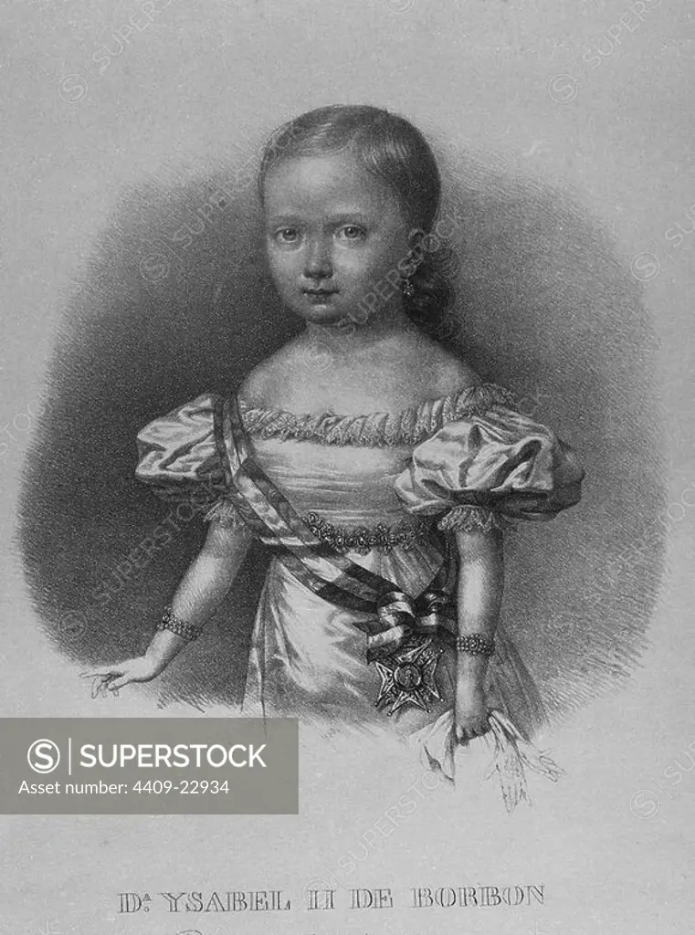 DOÑA ISABEL II DE BORBON - REINA CATOLICA DE ESPAÑA -. Location: MUSEO DE HISTORIA-GRABADOS BLANCO Y NEGRO. MADRID. SPAIN. BORBON MARIA CRISTINA DE HIJA. MARIA CRISTINA DE BORBON HIJA. ISABEL II REINA DE ESPAÑA (1830-1904). hija de Fernando VII.