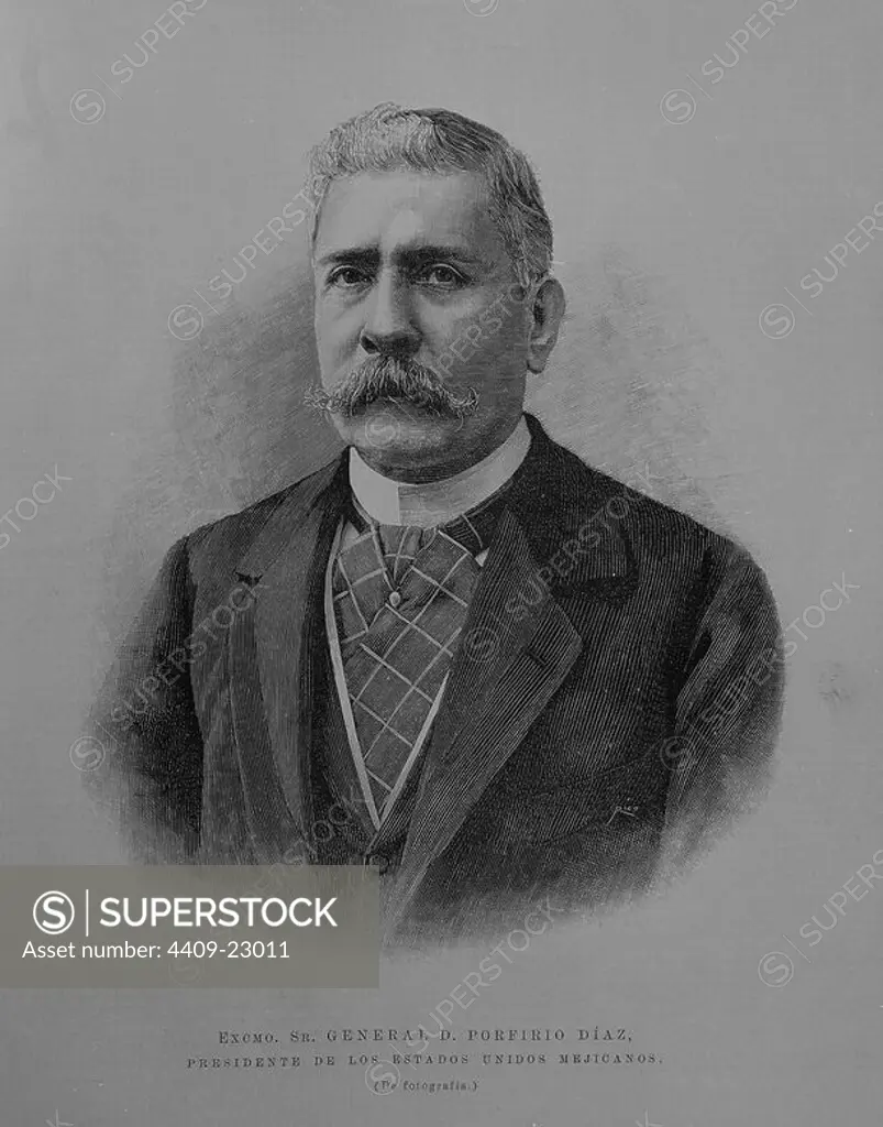 GENERAL PORFIRIO DIAZ (1830/1915) - PRESIDENTE DE MEXICO. Location: BIBLIOTECA NACIONAL-COLECCION. MADRID. SPAIN.