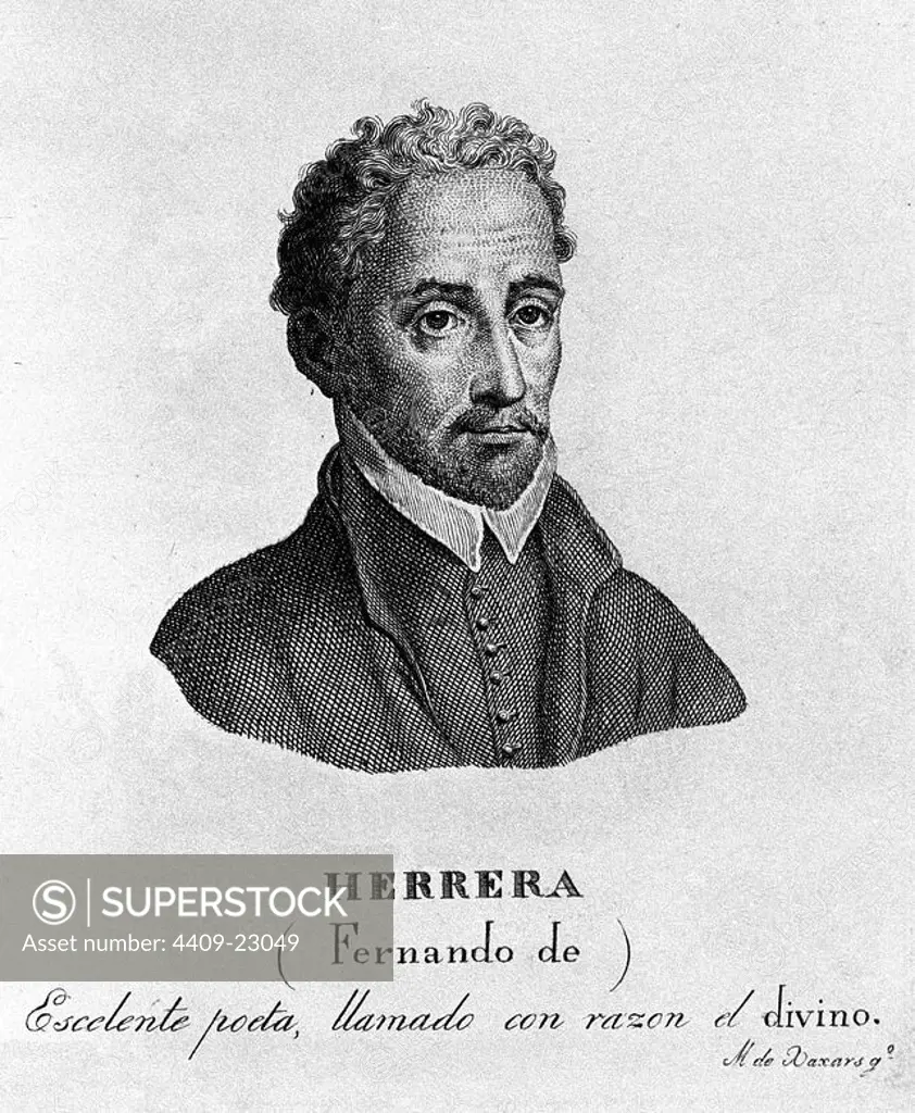 FERNANDO DE HERRERA EL DIVINO (1536-1599). Author: ESTEBAN MAS DE XAXARS (1801-1900) CALCOGRAFO. Location: BIBLIOTECA NACIONAL-COLECCION. MADRID. SPAIN.