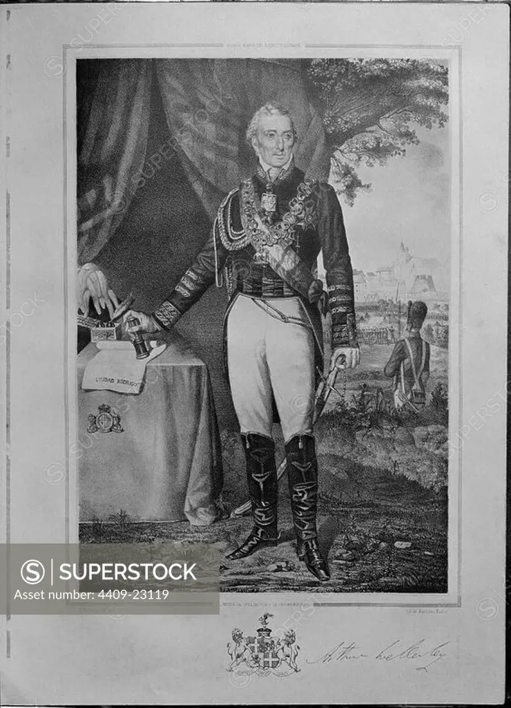 RETRATO DEL DUQUE DE WELLINGTON Y DE CIUDAD RODRIGO (1769/1852) - GRABADO SIGLO XIX. Author: VALDIVIESO DOMINGO. Location: ESTADO MAYOR DEL EJERCITO ESPAÑOL. DUQUE DE CIUDAD RODRIGO. Arthur Wellesley (1769-1852). ARTHUR COLLEY (1769-1852) DQ DE WELLINGTON. DUQUE DE WELLINGTON (1769-1852).