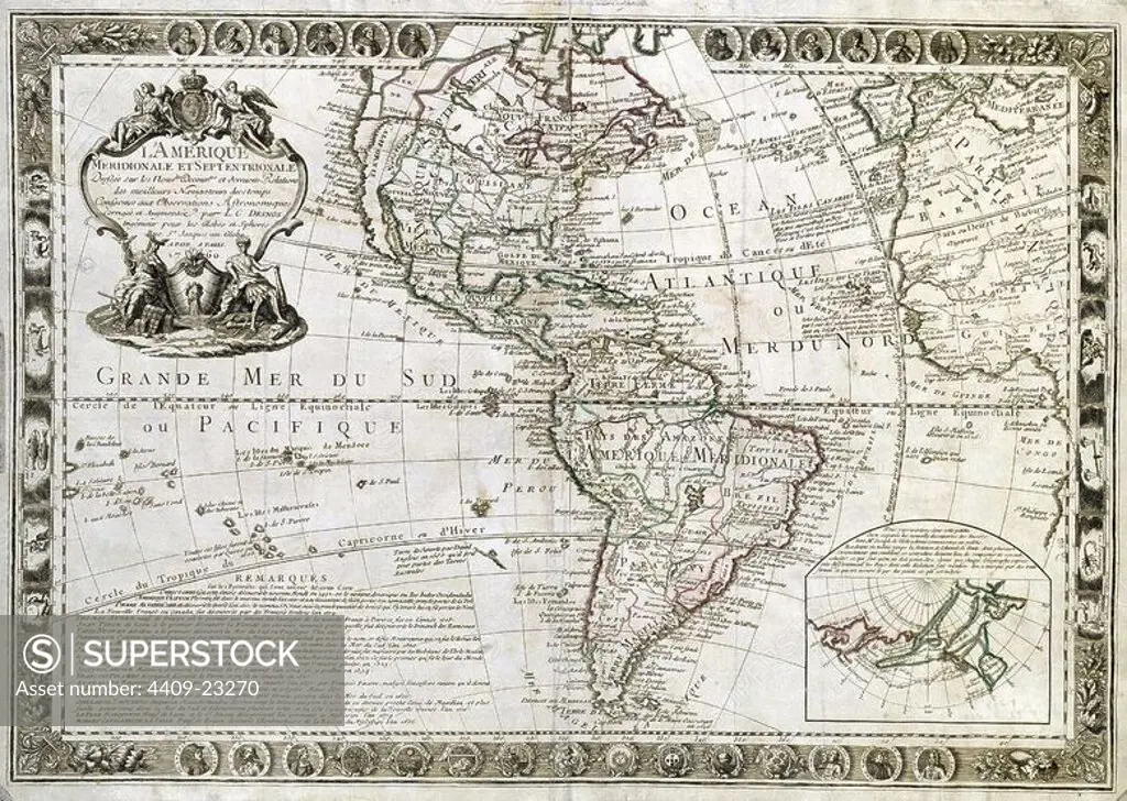 MAP OF SOUTH AMERICA AND NORTH AMERICA - 1760. Author: DESNOS L. C. Location: ARCHIVO HISTORICO MILITAR. MADRID. SPAIN.