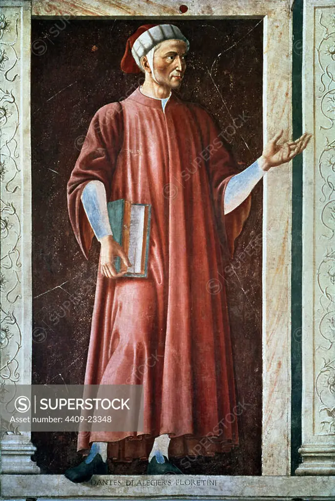 Dante Alighieri - ca. 1450 - 247x153 cm - fresco laid on canvas. Author: CASTAGNO ANDREA. Location: GALERIA DE LOS UFFIZI. Florenz. ITALIA. DANTE ALIGHIERI. Dante Alighieri (1265-1321).