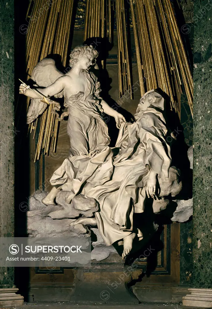 Italian school. The Ecstasy of Saint Therese. 1645-1652. Marble. Rome, Santa Maria della Vittoria Church. Author: GIAN LORENZO BERNINI. Location: IGLESIA DE SANTA MARIA DELLA VITTORIA. Rome.