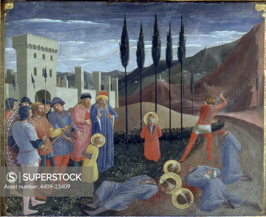 Martyrdom of Saint Cosmas and Saint Damian - 1438-1440- 37,3x46,1- Saint Marco Alterpiece. Author: FRA ANGELICO. Location: LOUVRE MUSEUM-PAINTINGS. France. SAN COSME. SAN DAMIAN. LISIAS.