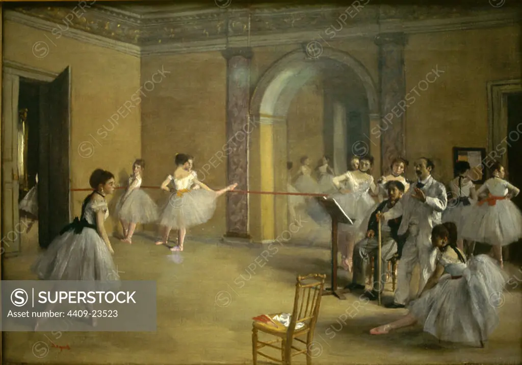 The Dance Foyer at the Opera on the rue Le Peletier, 1872 - 32x46 cm - oil on canvas. Author: EDGAR DEGAS. Location: MUSEE D'ORSAY. France.