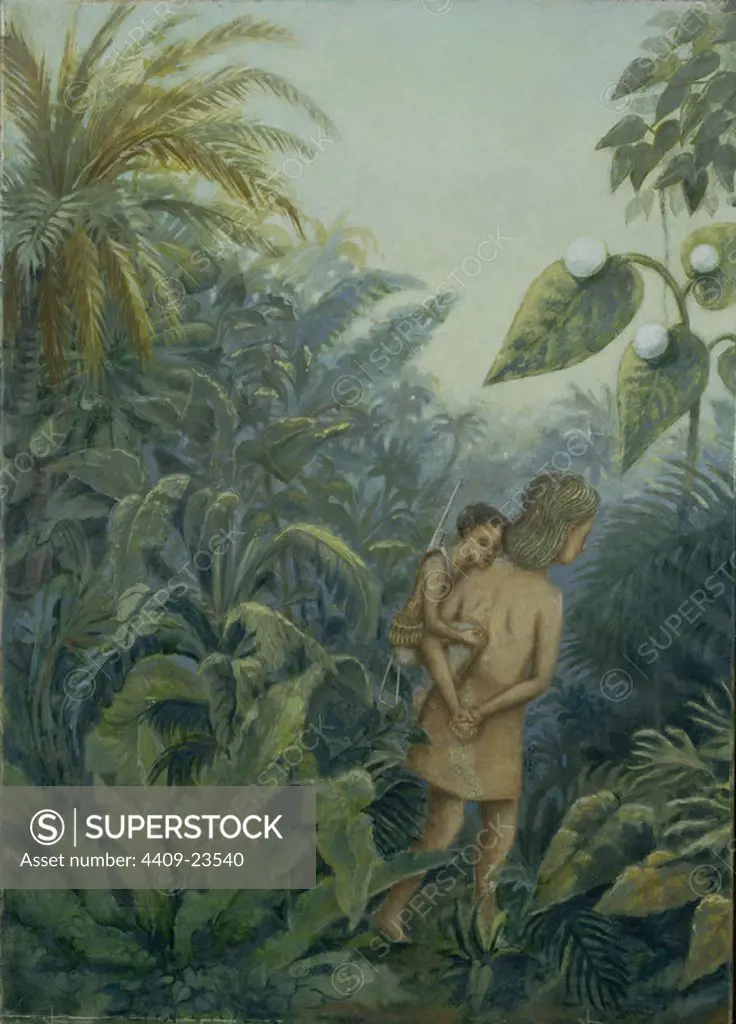 Forest Triptych, Woman and Child. Tríptico de la selva, Mujer con niño. Oil on canvas. Panel (50 x 36). Installation of the Prophet and the Fly. Madrid, Reina Sofia museum. Author: FRANCIS ALYS. Location: MUSEO REINA SOFIA-PINTURA. MADRID. SPAIN.