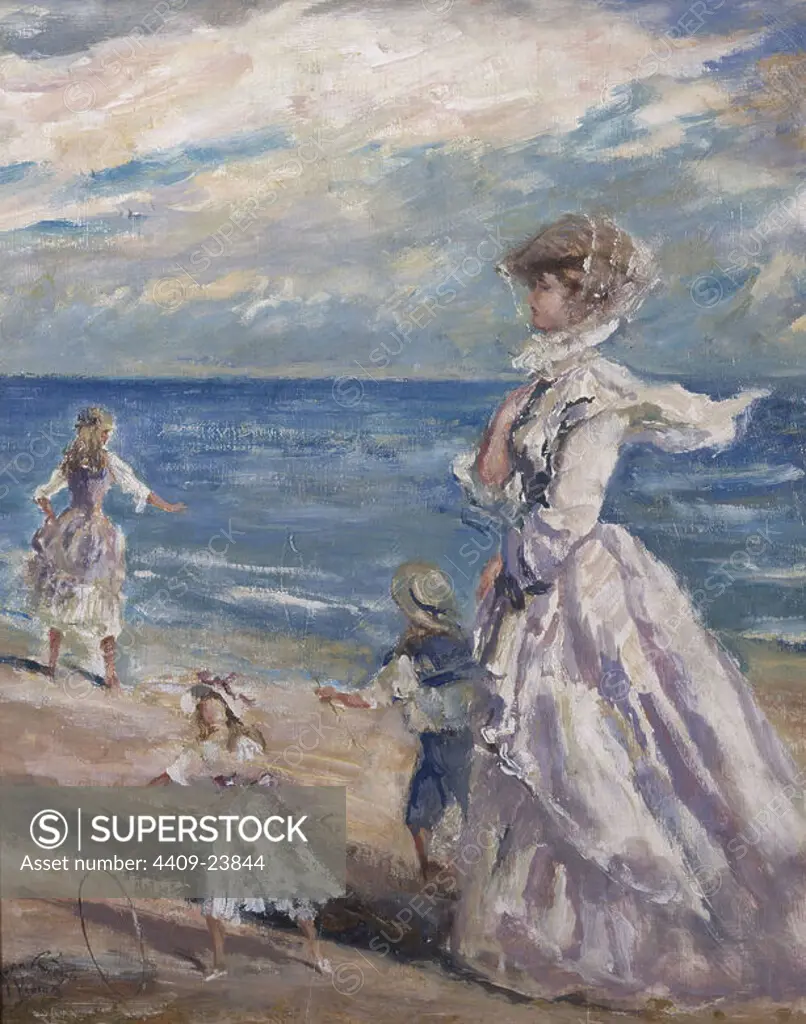 (FAMILIA EN LA PLAYA) - SIGLO XX. Author: MORALES JUAN ANTONIO. Location: PRIVATE COLLECTION.