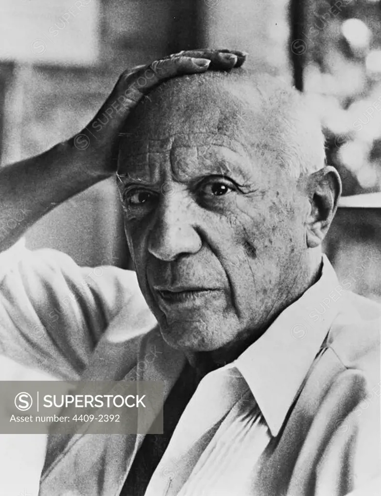 Pablo Picasso (1881-1973). Retrato de la pelicula "El Misterio de Picasso" dirigida por Henri Georges Clouzot 1956.