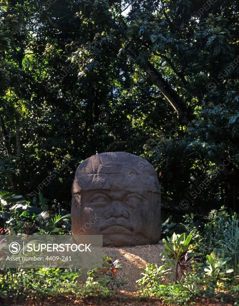 Mexico.Tabasco.Parque Museo La Venta.Cultura Olmeca.Cabeza colosal de guerrero olmeca.