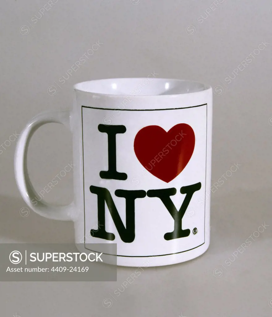 MUG WITH THE LOGO I LOVE NEW YORK. Editorial use only.