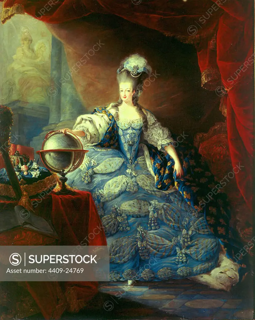 'Marie Antoinette, Queen of France, in coronation robes', 1775, Oil on canvas, 160 × 128 cm. Author: GAUTIER D'AGOTY JEAN B. Location: MUSEO PALACIO. Versailles. France. MARIE ANTOINETTE. LUIS XVI FRANCIA ESPOSA.