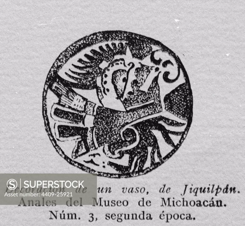 DECORACION DE UN VASO DE JIQUILPAN - ANALES DEL MUSEO DE MICHOACAN - NUMERO 3 - SEGUNDA EPOCA. Location: INSTITUTO DE COOPERACION IBEROAMERICANA. MADRID. SPAIN.
