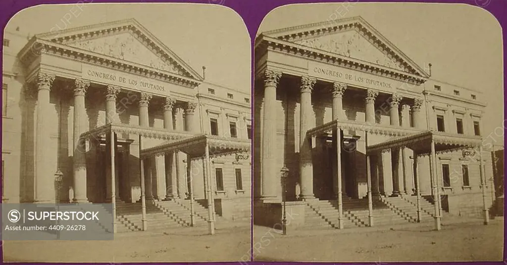 FACHADA DEL CONGRESO EN 1867 - FOTOGRAFIA EN BLANCO Y NEGRO - SIGLO XIX. Author: JEAN ANDRIEU (1816-1872). Location: CONGRESO DE LOS DIPUTADOS-EXTERIOR. MADRID. SPAIN.