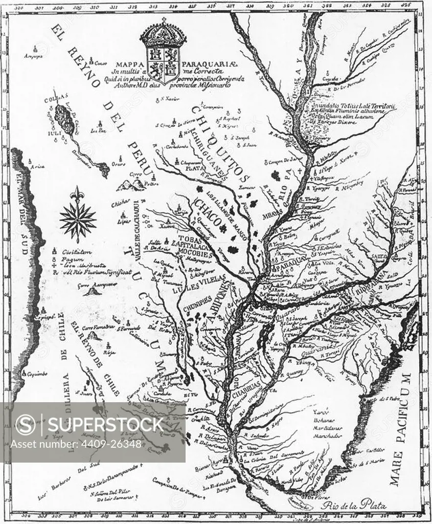 MAPPA PARAQUARIAE IN MULTIS A ME CORRECTA, VIENA 1780, 42,2x34,4. Author: M. DOBRIZHOFER.