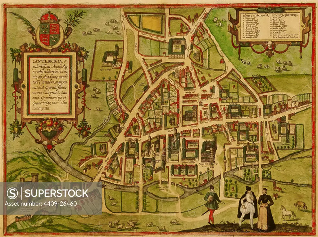 CIVITATES ORBIS TERRARUM - CAMBRIDGE (GRAN BRETAÑA) - GRABADO - 1575. Author: GEORG BRAUN 1541-1622 / FRANS HOGENBERG. Location: PRIVATE COLLECTION.