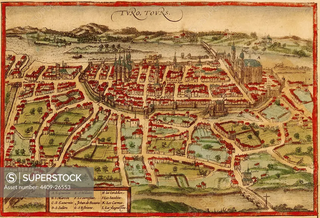 CIVITATES ORBIS TERRARUM - TOURS (FRANCIA) - GRABADO - 1572. Author: GEORG BRAUN 1541-1622 / FRANS HOGENBERG. Location: PRIVATE COLLECTION.