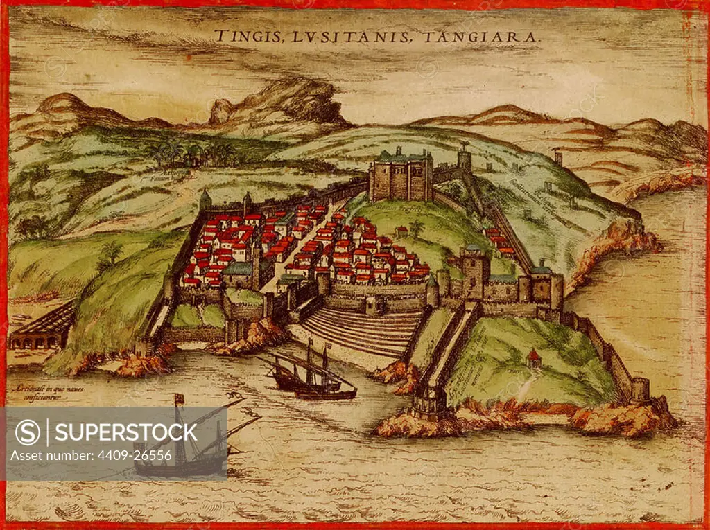CIVITATES ORBIS TERRARUM - TANGER (MARRUECOS) - GRABADO - 1572. Author: GEORG BRAUN 1541-1622 / FRANS HOGENBERG. Location: PRIVATE COLLECTION.
