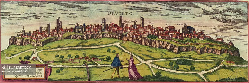 CIVITATES ORBIS TERRARUM - ORVIETO (ITALIA) - GRABADO - 1581. Author: GEORG BRAUN 1541-1622 / FRANS HOGENBERG. Location: PRIVATE COLLECTION.