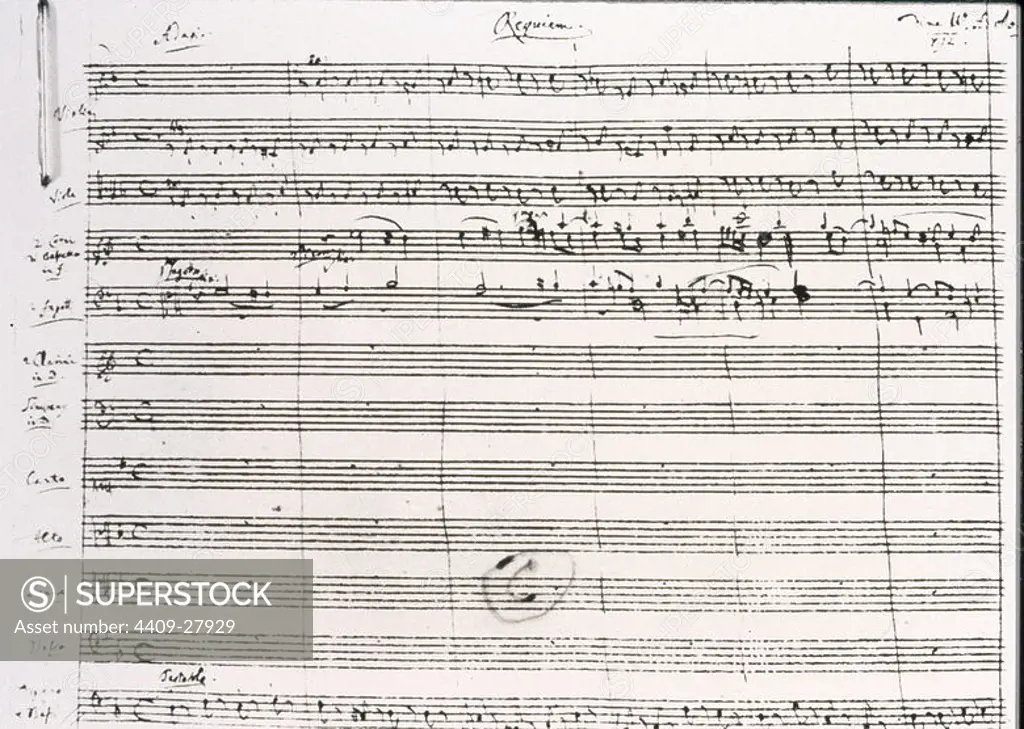 Wolfgang Amadeus Mozart (1756-1791). The first page of Mozart´s Requiem. JOHANN WOLFGANG MOZART.
