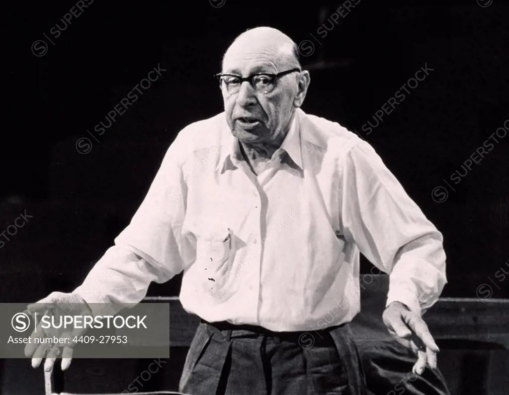 Igor Stravinsky. 83 years old, conducting Orchestra rehersal for the London concert of his works at Royal Festival Hall. 15 September 1965.