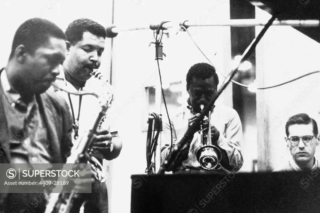John Coltrane, tenor sax, Cannoball Adderley, alto sax, Miles on trumpet, Bill Evans on piano, 1958.