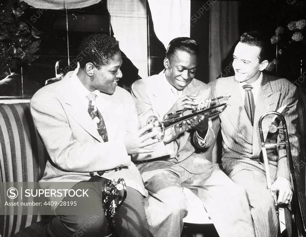 Miles Davis, Fats Navarro and Kai Winding. Birdland, NYC, 1949.