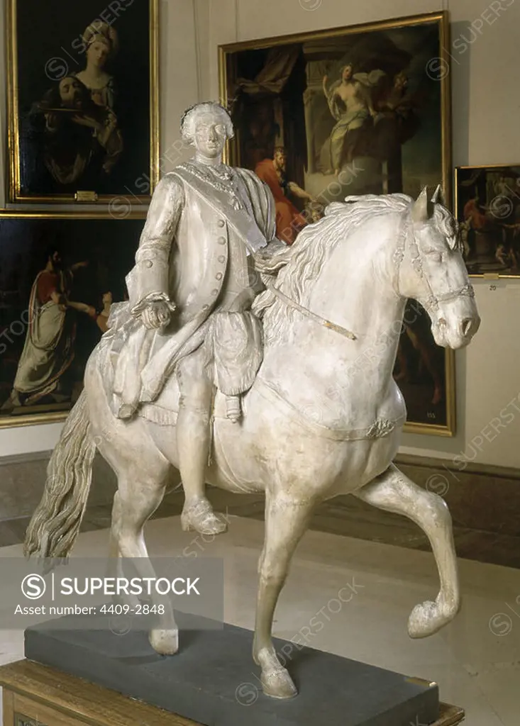Model for the equestrian statue of Charles III. Madrid, San Fernando academy. Author: MANUEL ALVAREZ (1727-1797). Location: ACADEMIA DE SAN FERNANDO-ESCULTURA. MADRID. SPAIN. CARLOS III.