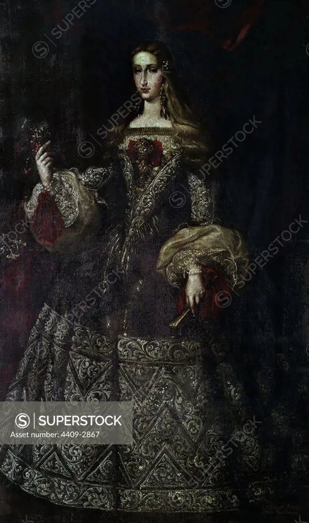 'Maria Anna of Neuburg', 1690, Oil on canvas. Author: MANUEL ARNAU. Location: Museo Municipal. Cervera. Lerida. SPAIN. CARLOS II ESPOSA. NEOBURGO MARIANA DE.