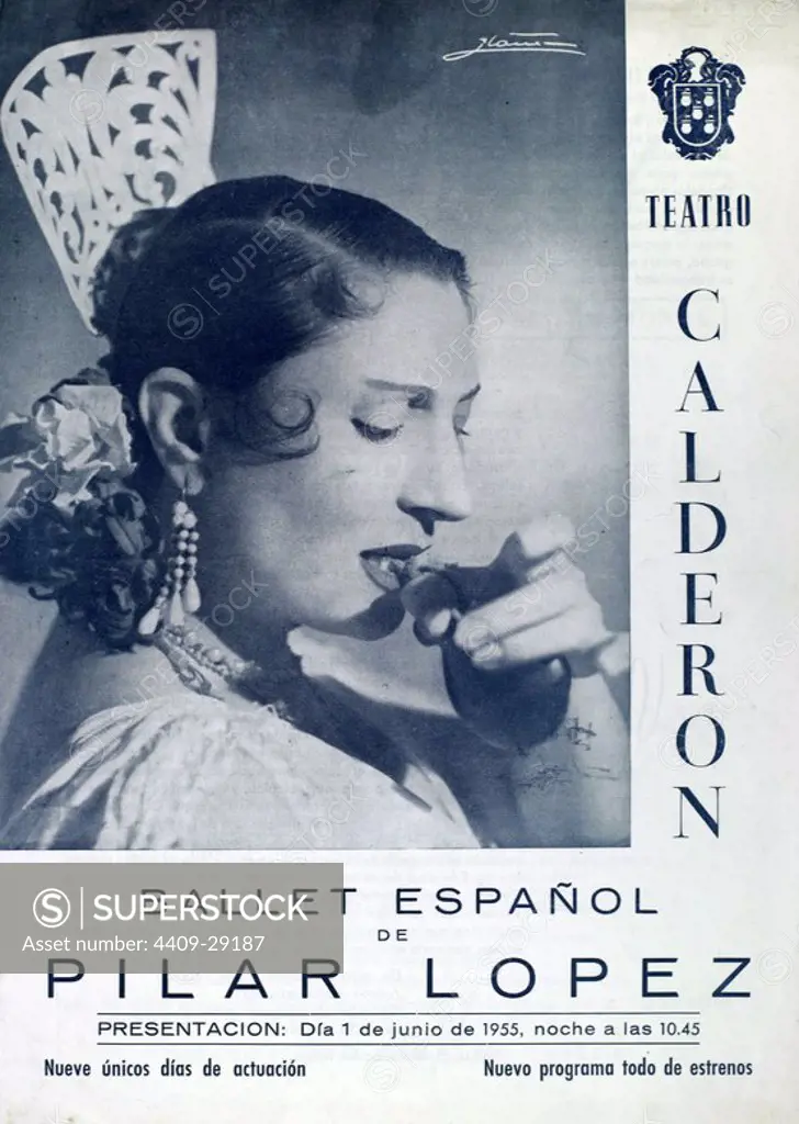 Programa del Ballet Español de Pilar López en el Teatro Calderón. Junio 1955.